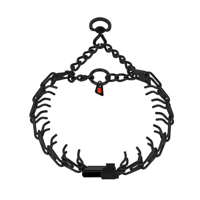Collar de adiestramiento HS Sprenger Ultra-Plus negro de acero inoxidable eslabón corto con cierre ClicLock y eslabón giratorio