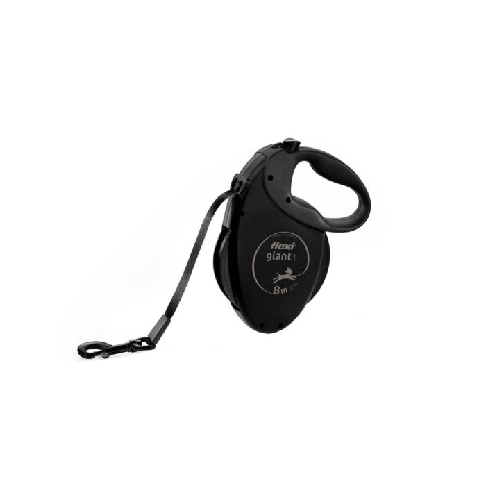 Correa extensible Flexi Giant Black Edition de 8 metros para perros grandes de hasta 50 kg, con carcasa y cinta negra.