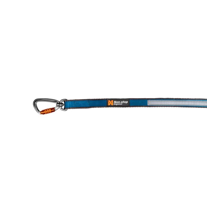 Primer plano correa perro azul Non-stop dogwear Move Leash con mosquetón seguridad Twistlock y reflectante.