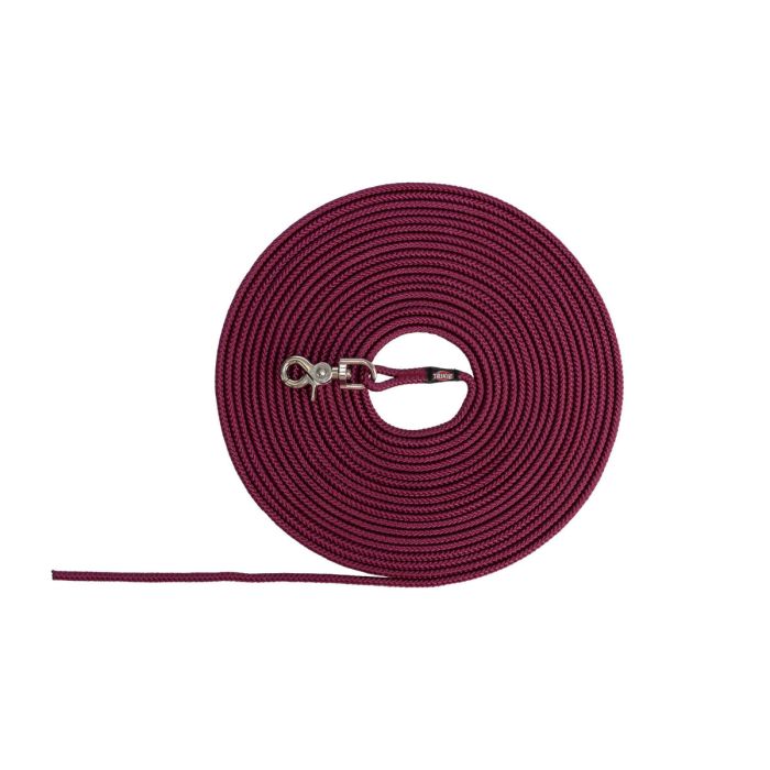 Correa de rastreo Trixie redonda de 6mm en color sangría, fabricada en cuerda náutica y enrollada para mostrar su mosquetón metálico.
