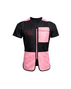 Frontal del chaleco técnico de adiestramiento X-OTIK PackLeader Mesh+ en color rosa y negro con bolsillos tácticos