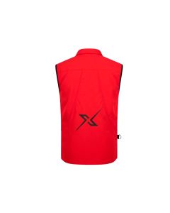 Vista trasera del chaleco rojo de guía canino X-OTIK Packleader+ mostrando el bolsillo magnético y el logo en X