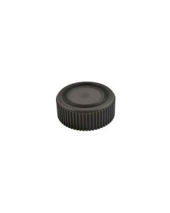 Vista inferior de la base del comedero de bambú Nayeco Cupcake de color negro, mostrando en primer plano el anillo de goma negra antideslizante y el relieve estriado del contorno exterior