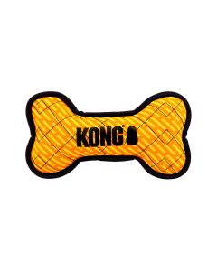 Vista frontal del mordedor Kong Armor Bone naranja mostrando el logotipo impreso en negro y las costuras reforzadas