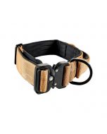 Collar táctico marrón dorado para perros grandes Euro Joe Iron Power con asa magnética y cierre de aluminio.