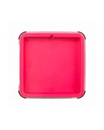 Vista superior del soporte LickiMat Keeper rosa vacío mostrando el interior liso para colocar la alfombra de lamido