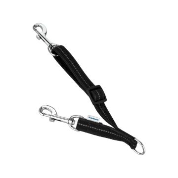 Correa acopladora de seguridad HS Sprenger de nylon negro con mosquetones de acero y bandas reflectantes | acoplador de seguridad para collar y arnés perro