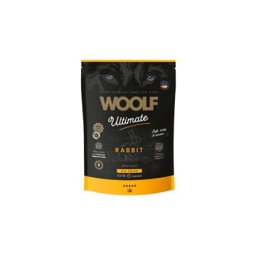 Bolsa de 1kg del alimento semihúmedo para perros Woolf Ultimate con sabor a conejo.