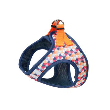 Arnés MESH TRIANGLES XT-DOG aislado sobre fondo blanco mostrando tejido de malla transpirable y doble anilla de sujeción.