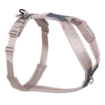 Arnés ergonómico Non-stop dogwear Line Harness CLIP'N color arena en vista lateral mostrando anillo dorsal de acero, cinta pectoral ajustable y acolchado de espuma