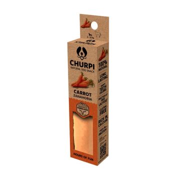Empaque frontal de cartón kraft de la barra Churpi sabor zanahoria, masticable natural de queso de yak para perros