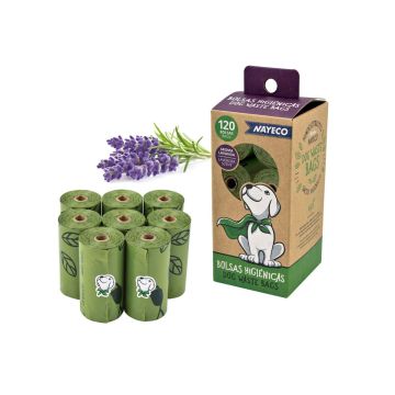 Caja y 8 rollos de bolsas higiénicas para perro Nayeco aroma lavanda