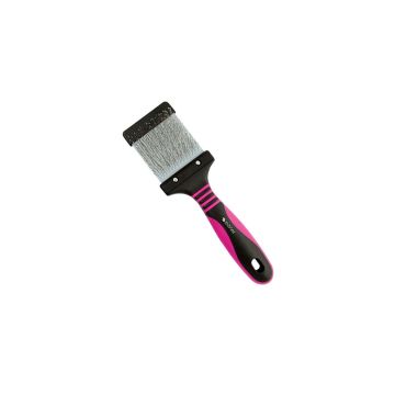 Carda profesional Ibáñez, flexible y extrasuave, de tamaño pequeño, con mango ergonómico de color negro y fucsia.
