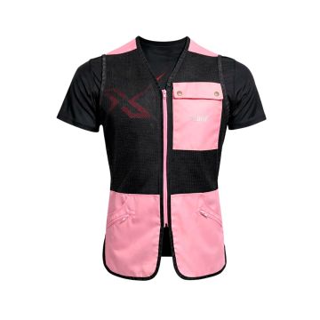 Frontal del chaleco técnico de adiestramiento X-OTIK PackLeader Mesh+ en color rosa y negro con bolsillos tácticos
