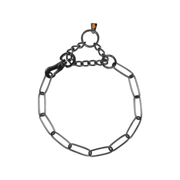 Collar para perro de acero inoxidable negro Sprenger con eslabones largos y gancho, 3 mm de grosor