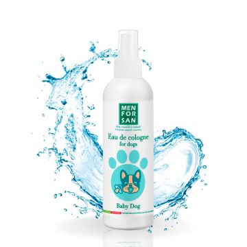 Botella de agua de colonia para cachorros Menforsan Baby Dog 125 ml con difusor en spray y fondo de agua