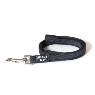 Julius-K9 Correa negra de goma entretejida 14 mm con asa