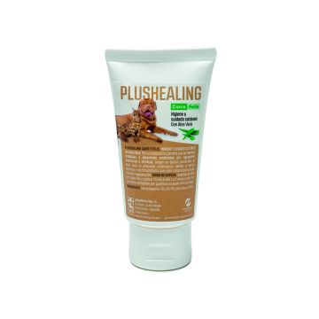 Tubo de crema cicatrizante Pino Plushhealing de 100ml con aloe vera para el cuidado de heridas en perros y gatos.