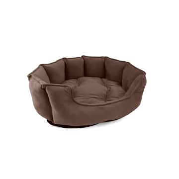 Cuna Luxe acolchada color chocolate para perro o gato con base antideslizante.