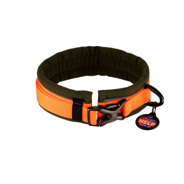 Collar acolchado HS Sprenger naranja con chapa QR de localización en su embalaje original