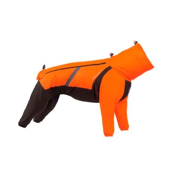 Fjord Overall Raincoat negro/naranja para perros, con cobertura total, tecnología Freemotion y tejido impermeable.