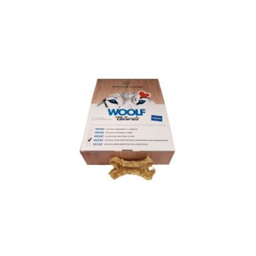 Woolf Naturals Hueso de Ternera con Glucosamina y Condroitina, presentación de 720g con caja de diseño atractivo y funcional, ideal para el cuidado articular de perros.