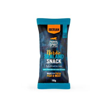 Snack Primal Iberian Nordic Sealand – Alimento complementario para perros con cerdo fresco, pescado, cúrcuma y levadura de cerveza. Sabor y nutrición óptimos – Zona K9