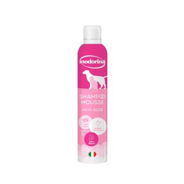 Inodorina Champú Mousse Aloe 300 ml – Champú en espuma con Aloe Vera, limpieza diaria sin agua para perros, gatos y cachorros – Zona K9