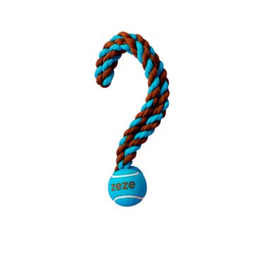 Juguete mordedor perro azul cuerda y pelota tenis para higiene dental