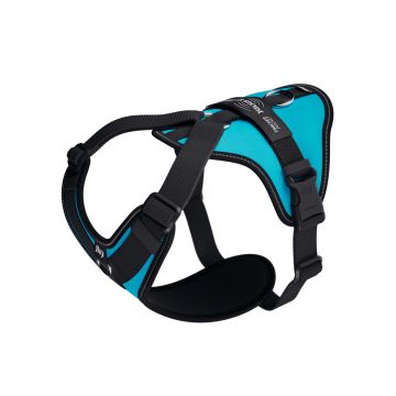 Arnés Julius-K9 Longwalk Light, diseño ergonómico en Y con acolchado de neopreno, sistema Duo-Flex® y detalles reflectantes para mayor comodidad y seguridad en paseos largos.