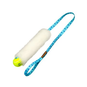 Tug-E-Nuff Sheepskin Bungee Chaser with Tennis Ball blanco