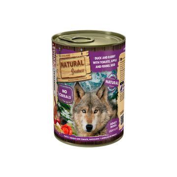 Lata de comida húmeda Natural Greatness Pato Conejo Tomate Manzana Semillas Hinojo 400g para perro adulto Light Hipoalergénica