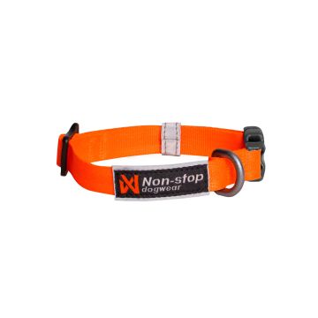 Collar naranja para cachorros Non-stop dogwear Tumble vista completa con etiqueta reflectante