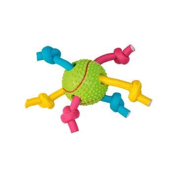 Tennis de Goma con Cuerda Tricolor – Juguete resistente para perros, ideal para juegos de estira y afloja, con relieve para limpieza dental – Zona K9