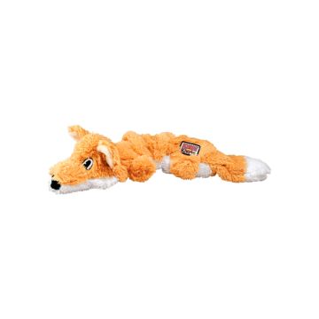 KONG Scrunch Knots Fox – Juguete interactivo con cuerda interna, lados flexibles y sonido. Diseño realista sin relleno para mayor limpieza – Zona K9