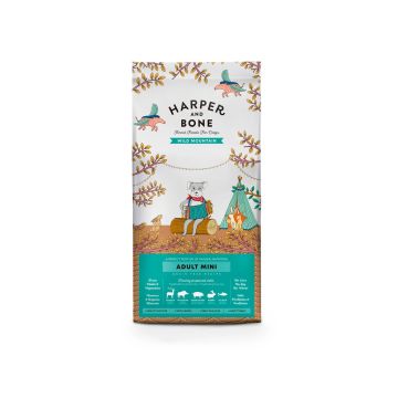 Bolsa de pienso sin cereales para perros de raza pequeña Harper & Bone Adult Mini Wild Mountain.