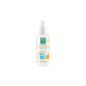 Botella de protector solar Menforsan SPF 50+ para perros y gatos 60 ml.