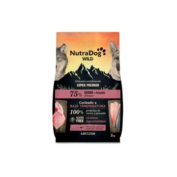 Saco de alimento NutraDog Wild 75% Cerdo y Pescado semihúmedo para perros adultos