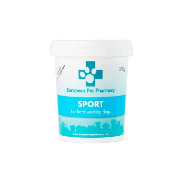 Bote del suplemento Sport para perros de trabajo de European Pet Pharmacy.