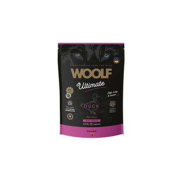 Bolsa de 1kg del alimento semihúmedo para perros Woolf Ultimate con sabor a pato.
