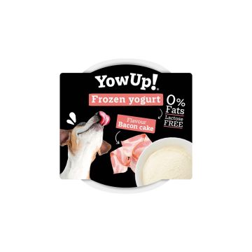 Envase de yogur helado YowUp! sabor bacon para perros, 0 % grasa y sin lactosa.