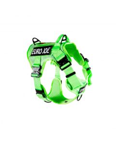 Arn&eacute;s t&aacute;ctico verde ne&oacute;n para perro Euro Joe con cierres de seguridad y velcro