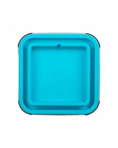 Vista superior Lickimat Keeper turquesa mostrando muesca de extracción fácil y forma cuadrada